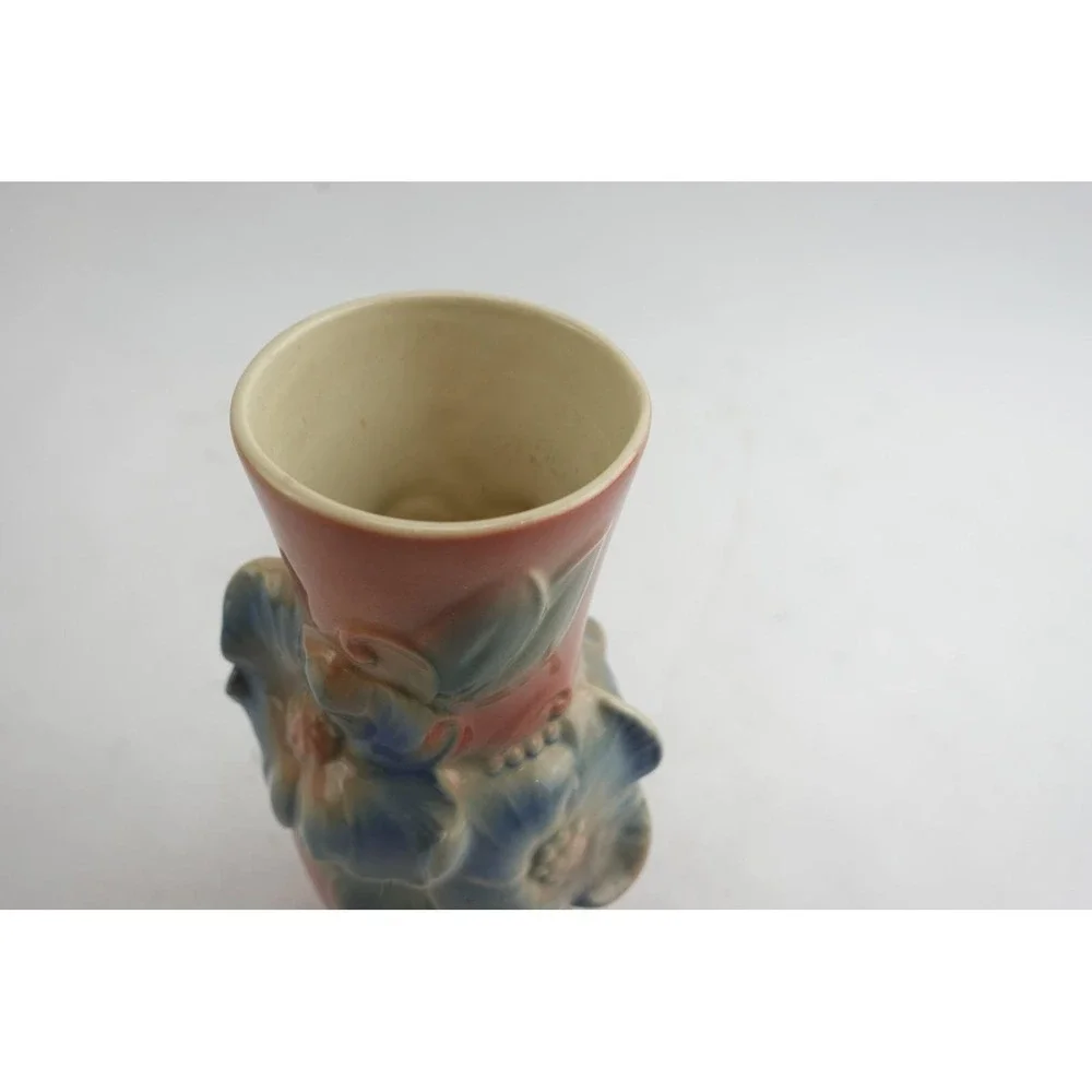 Royal Copley Ceramic Vase Small Pink Blue Floral‎ Embossed Vintage Excellent